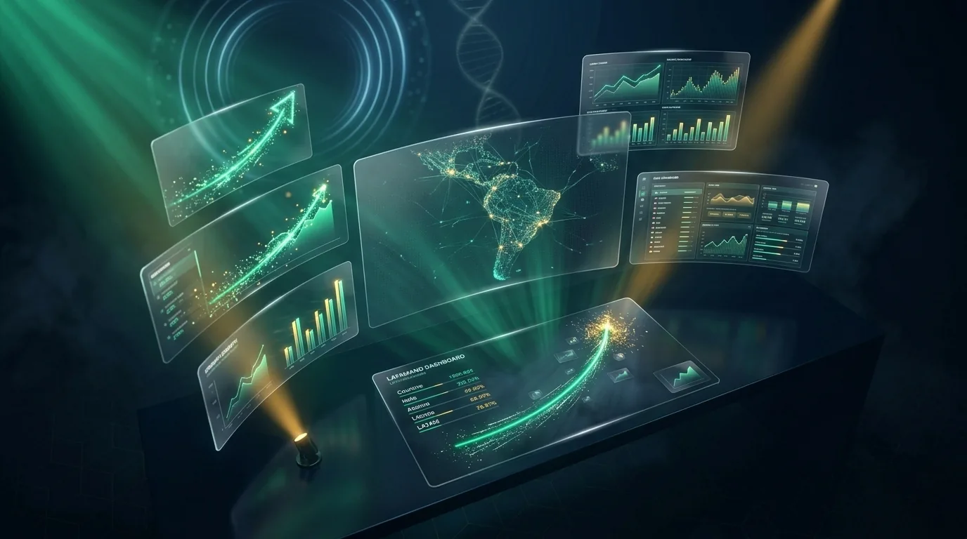 Centro de comando digital — dashboards de crecimiento y mapa de operaciones en Latinoamérica